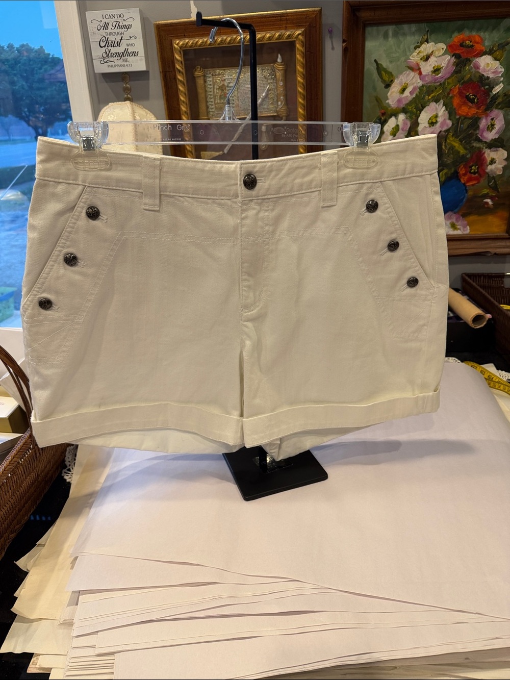Ralph Lauren White High Waist Cuffed Button Accent Bermuda Shorts 16